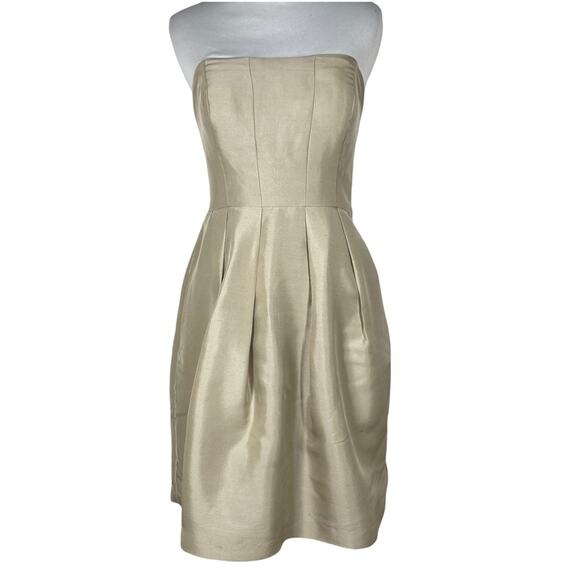 Jenny Yoo Collection Gold Pleated Strapless Mini Dress size 6 - Picture 3 of 8